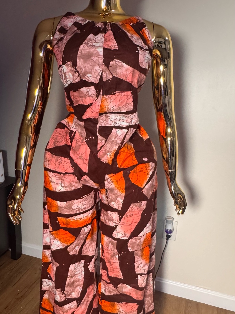 Halter-Neck Wide-Leg Jumpsuit in Rust Multi Print - Picture 15 of 15